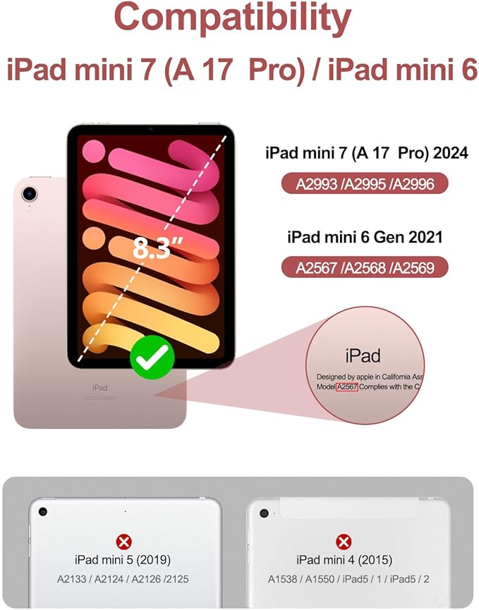 Case for iPad mini 7 (A17 Pro) 2024 & iPad mini 6 2021 Case, [Built-in Screen Protector][Auto Sleep/Wake][Pencil Holder] iPad mini 6th Generation 8.3-inch Soft Leather Flip Cover with Stand, Pink