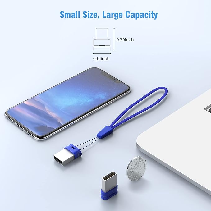 32GB Small USB Drive K&ZZ 10 Pack 32 GB Mini Thumb Drive with Lanyard 32G Low Profile USB Flash Drive Short Flash Drives for PC Laptop (32GB, Blue)