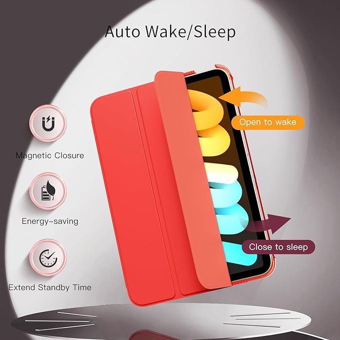 MoKo for iPad mini 7 (A17 Pro) Generation Case 2024, iPad mini 6 Case 2021, 8.3-inch Slim Lightweight Protective Hard Back PC Shell Stand Cover Support Touch ID, Auto Wake/Sleep, Cherry Tomatoes Red