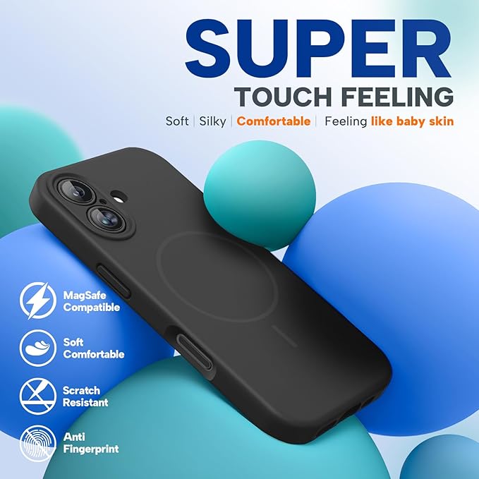 Miracase Magnetic for iPhone 16 Plus Case, [Soft Anti-Scratch Microfiber Lining], Compatible with MagSafe, Liquid Silicone Shockproof Drop Protection Phone Case for 16 Plus,Black