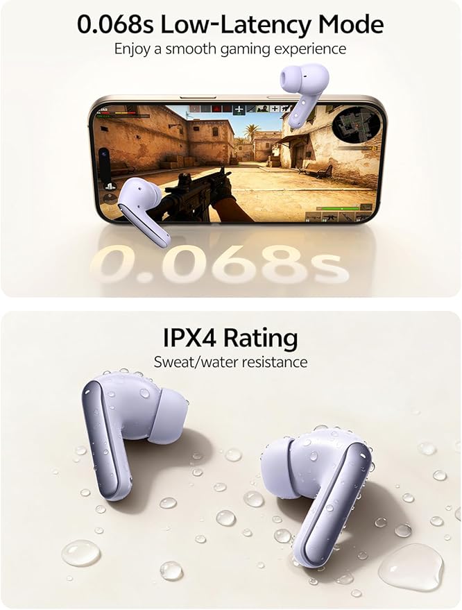 QCY MeloBuds N20 Active Noise Cancelling Wireless Earbuds, 50dB ANC Headphones with 6 Mics ENC Clear Call, 13mm Dynamic Driver, 40H Battery Life, Bluetooth 6.0 (Purple)