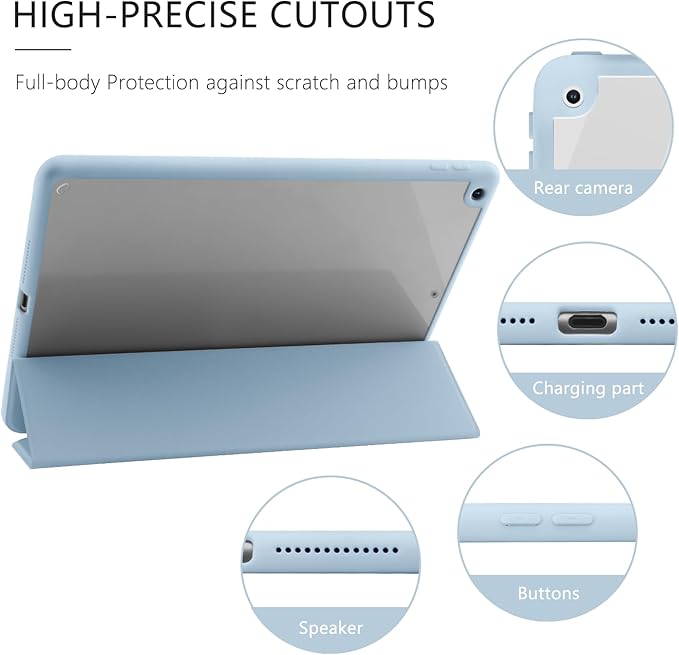 JOYLAND White Bow Pattern Case for iPad Air 13-inch (M3) 2025/ (M2) 2024, Clear Acrylic Hard Back Blue Case with Pencil Holder Trifold Stand Tablet Cover for Girls Women