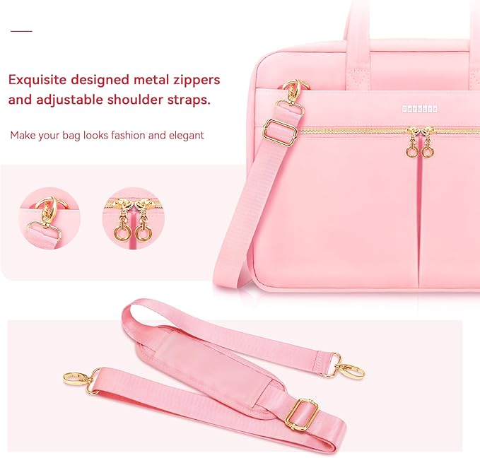 Ferkurn Laptop Bag Case Women Men Computer Bag Compatible with MacBook/HP/LG/Dell, Shoulder Strap Slim Carrying Messenger Briefcase, Pink, 17-17.3 Inch