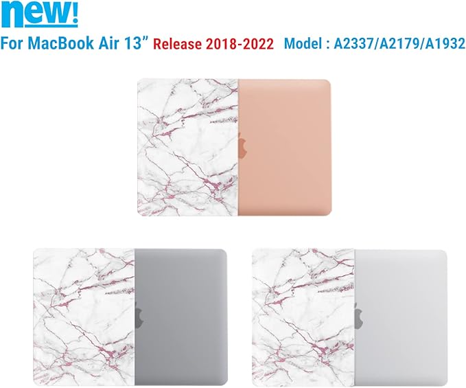 IBENZER Compatible with New MacBook Air 13 inch Case 2022 2021 2020 M1 A2337 A2179 A1932, Plastic Hard Shell Case with Keyboard Cover for Mac Retina Display with Touch ID, Pink Marble, MAT13-PKMB+1