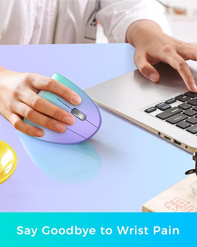 Lekvey Ergonomic Mouse, Vertical Wireless Mouse, Rechargeable 2.4G Optical Carpal Tunnel Mice: 800/1200 / 1600 DPI, 6 Buttons, for Laptop, PC, Mac, Computer, Desktop, Notebook etc, Green Purple