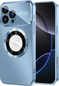 MAKAVO Magnetic for iPhone 16 Pro Case, Compatible with MagSafe, Built-in Camera Lens Protector, Logo View, Military Grade Drop Proof Phone Cover, Sierra Blue