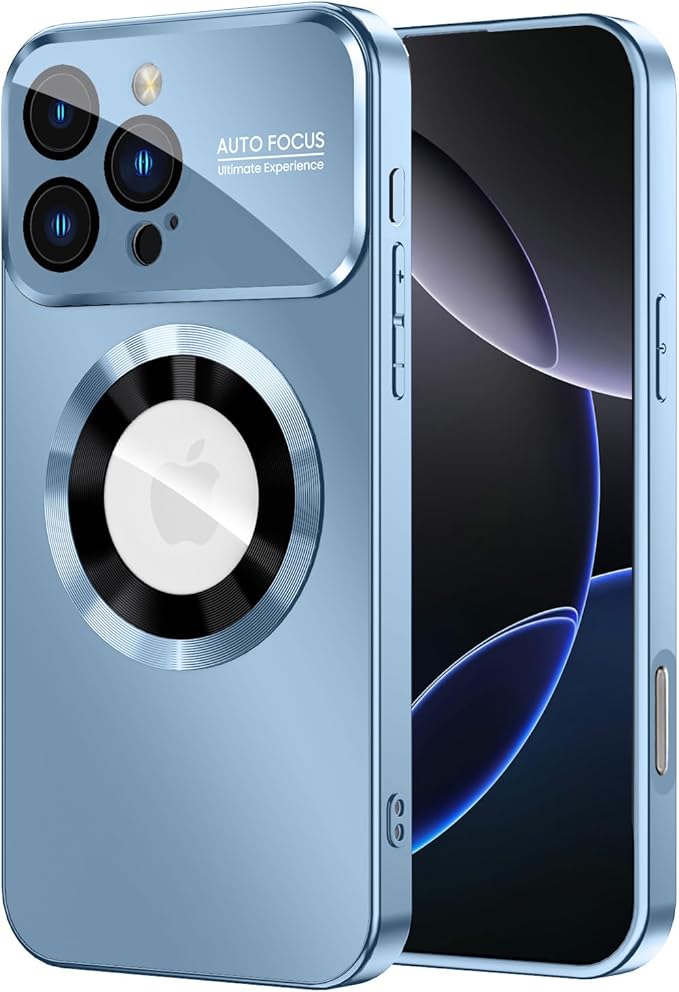 MAKAVO Magnetic for iPhone 16 Pro Case, Compatible with MagSafe, Built-in Camera Lens Protector, Logo View, Military Grade Drop Proof Phone Cover, Sierra Blue