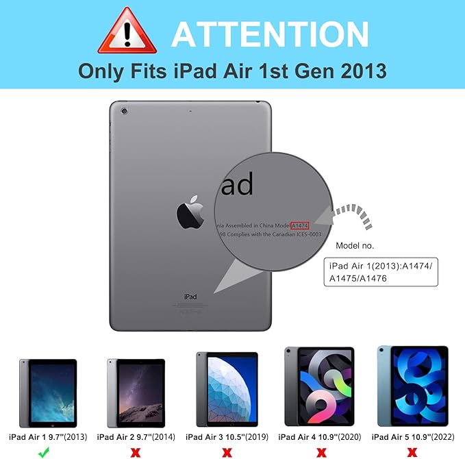 BRAECN for iPad Air 1st Generation Case 2013 .Heavy Duty Protective Case with 360 Rotating Stand/Hand Strap/Shoulder Strap for Apple iPad Air 1-9.7 inch (Black)