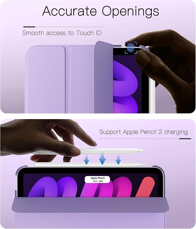 TiMOVO Case for iPad mini 7 A17 Pro 8.3-inch 2024, iPad mini 6th Generation Case, Slim Translucent Hard Back Folio Cover Support Touch ID & Apple Pencil Charging, Auto Wake/Sleep - Taro Purple