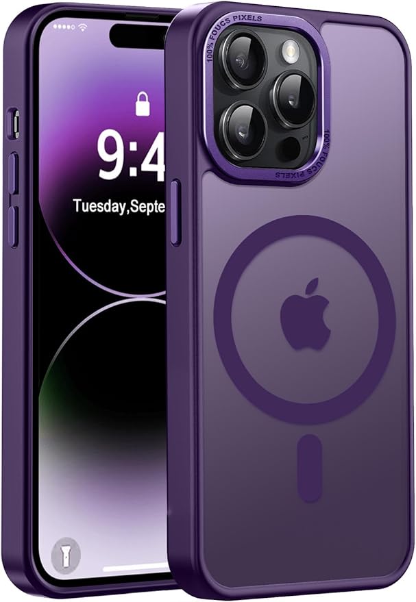 Newfuture Designed for iPhone 14 Pro Max Case with Magnetic [13 FT Military Drop Protection] [Compatible with Magsafe] Slim Translucent Matte Shockproof with Anti-Fingerprint Phone Case, Deep Purple