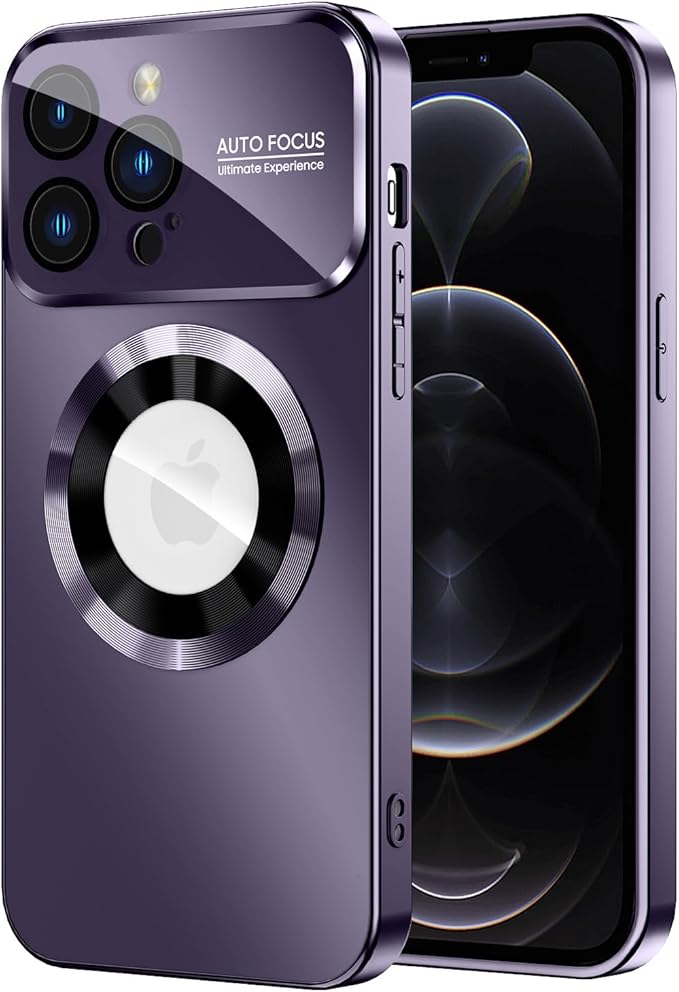 MAKAVO Magnetic for iPhone 12 Pro Max Case, Compatible with MagSafe, Built-in Camera Lens Protector, Logo View, Military Grade Drop Proof Phone Case Cover, Purple