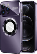 MAKAVO Magnetic for iPhone 12 Pro Case, Compatible with MagSafe, Built-in Camera Lens Protector, Logo View, Military Grade Drop Proof Phone Case Cover, Purple