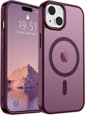 SUPFINE Magnetic for iPhone 15 Case (Compatible with MagSafe) (Military Grade Drop Protection) Slim Translucent Matte Shockproof with Anti-Fingerprint Phone Case, Wine Red