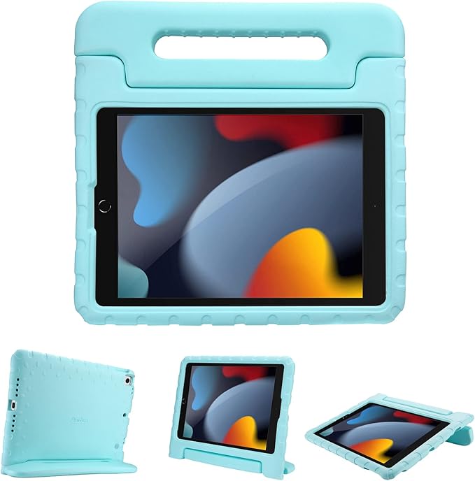 ProCase Kids Case for iPad 9th Generation/iPad 8/iPad 7, iPad 10.2 Case 2021 2020 2019/iPad Air 10.5/iPad Pro 10.5 Kids Case, Shockproof Lightweight Case with Convertible Handle -Aqua