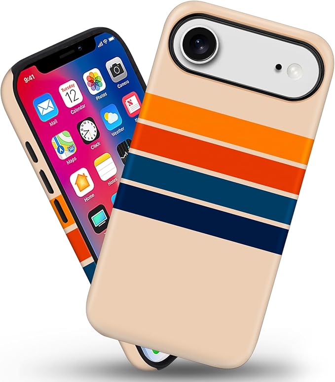 Magnetic for iPhone 17 Air Case Cute Stripes Phone Case, Shockproof Slim TPU and Hard PC Protective Phone Cover Compatible with MagSafe Designed for Women Girls,Retro