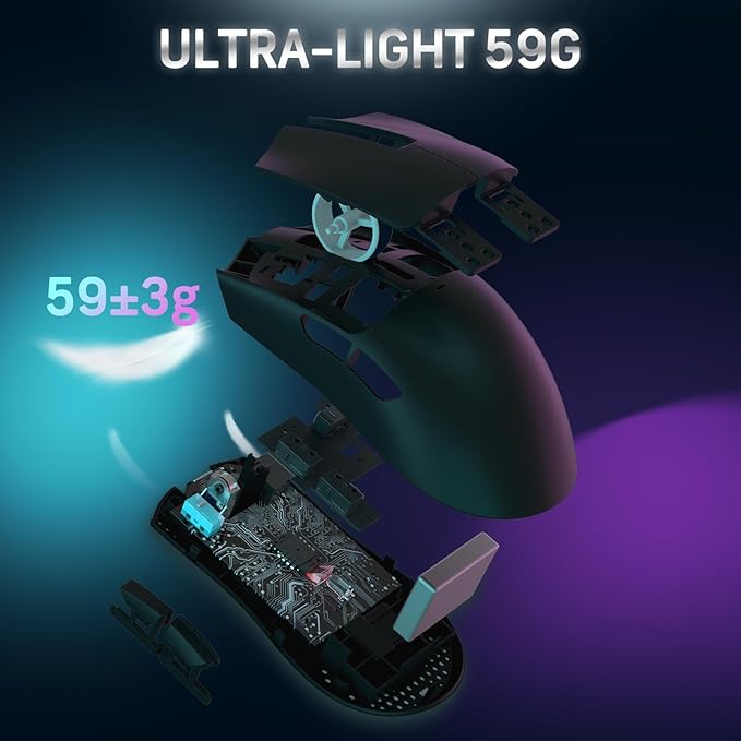 MAGIC-REFINER Attack Shark X11 59g Superlight Wireless Gaming Mouse with Magnetic RGB Charging Dock，BT/2.4G Wireless/Wired Mouse, 22000 DPI，5 Programmable Buttons for PC/Laptop/Mac（Black）