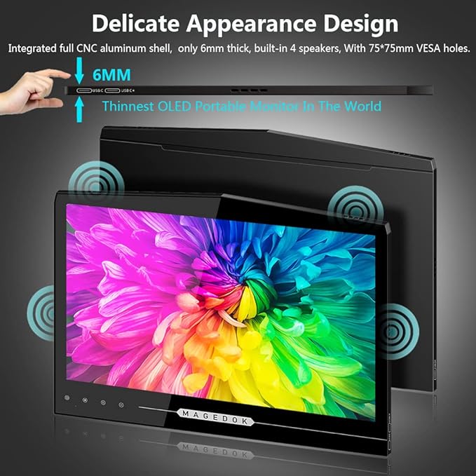 OLED Portable Touchscreen Monitor, 13.3" 2K 1MS Portable Gaming Monitor 100% DCI-P3 Ultra-Thin Computer External Display, External Second Screen USB C/HDMI with Smart Cover