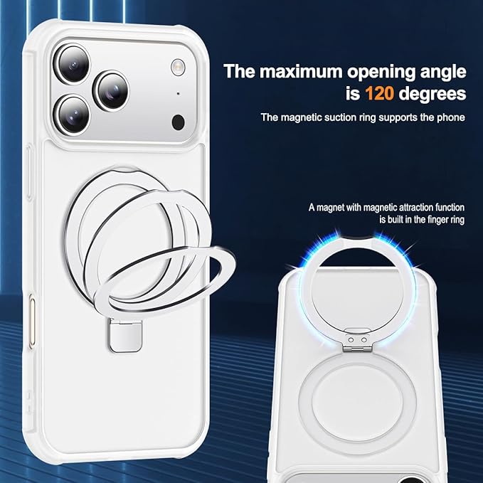 SKYLMW Compatible with iPhone 17 Pro Max Case with Invisible Magnetic O-Ring Stand Military-Grade Phone Case for iPhone 17 ProMax 6.9" [Compatible with Mag-Safe][Great Grip Feeling],Translucent
