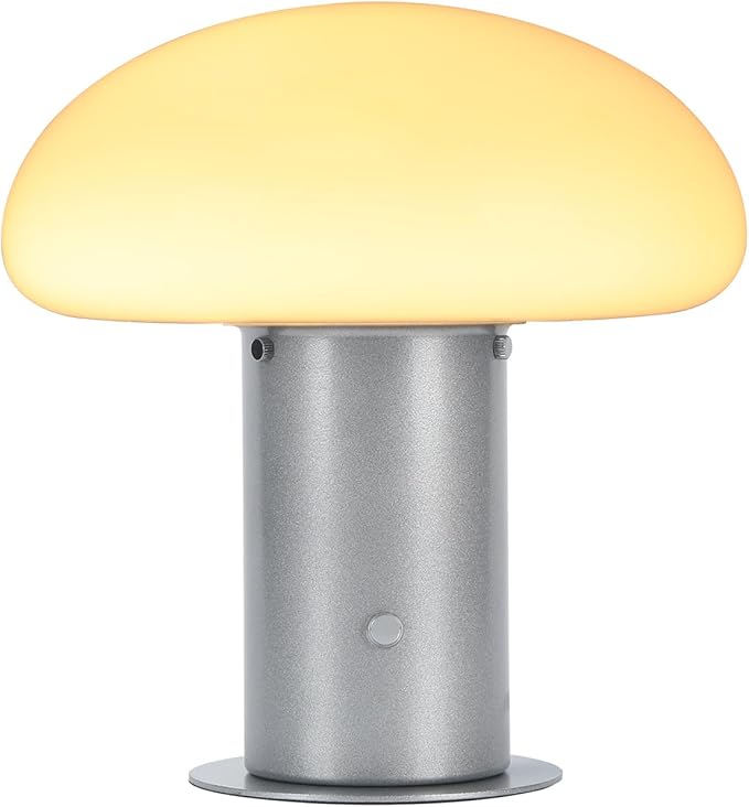 Mushroom Lamp, Retro Table Lamp with Touch Control Switch, 3 Way Dimmable Nightstand Lamp for Bedroom and Living Room, 6W LED Bulb Included (Silver)