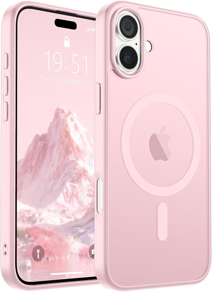 SUPFINE Magnetic for iPhone 16 Plus Case (Compatible with MagSafe) (Military Grade Drop Protection) Translucent Matte Shockproof Phone Cover,Light Pink