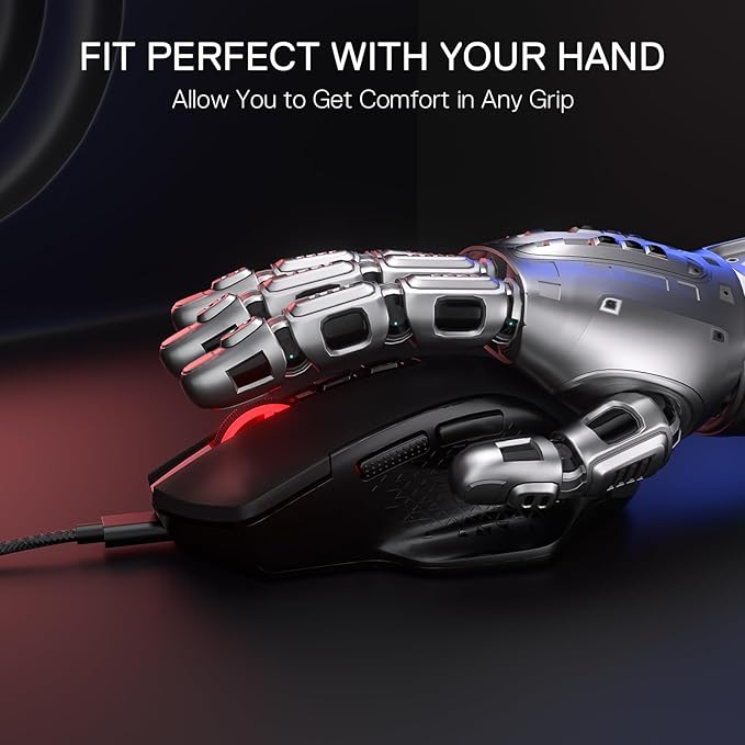 Redragon M695 Wired Gaming Mouse, 24,000 Max DPI Optical Gaming Mice with 7 Programmable Buttons, Ergonomic Natural Grip Build, Software Supports DIY Keybinds & DPI, Black