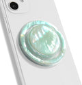 On The Grip Magnetic Phone Grip for MagSafe, Genuine Natural Crystal & Seashell Stone, Swappable Top, Strong Magnet Holder & Kickstand for iPhone 15 14 13 12 Pro Max Plus & MagSafe Cases (Aqua Blue)