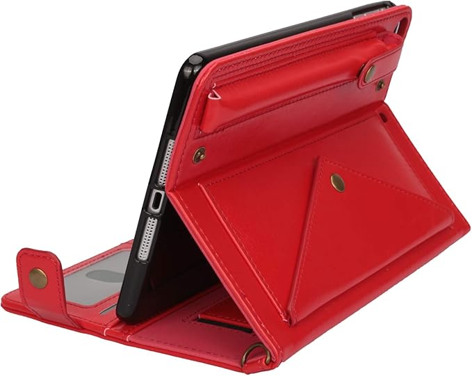 Handbag Case for Apple iPad 5/iPad 6 9.7", iPad Air 1st/2nd Generation Cases, Techcircle Folio Stand Crossbody Wallet Case with Pencil Holder, Hand Strap & Shoulder Strap Soft Protective Cover, Red