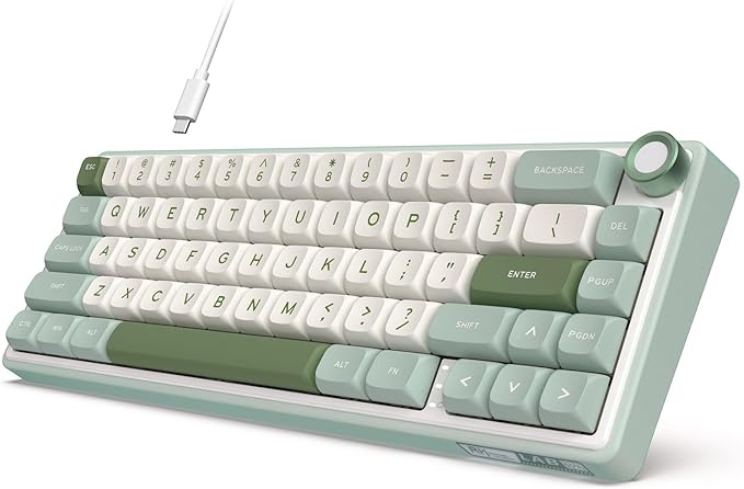 RK ROYAL KLUDGE R65 Wired Mechanical Keyboard, 60% Percent Creamy Gaming Keyboard Gasket Mount RGB Backlit with Programmable Knob, MDA Profile PBT Keycaps, QMK/VIA, Hot Swappable Linear Switch, Cyan