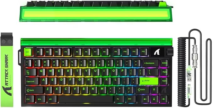 ATTACK SHARK R85 HE 75% Magnetic Wired Gaming Keyboard,8KHz Polling Rate Rapid Trigger,0.005mm RT Precision,256K Scan Rate,Custom Hot-Swappable,Web Driver PC Keyboard for Gamer/Win/Mac,Neon Green