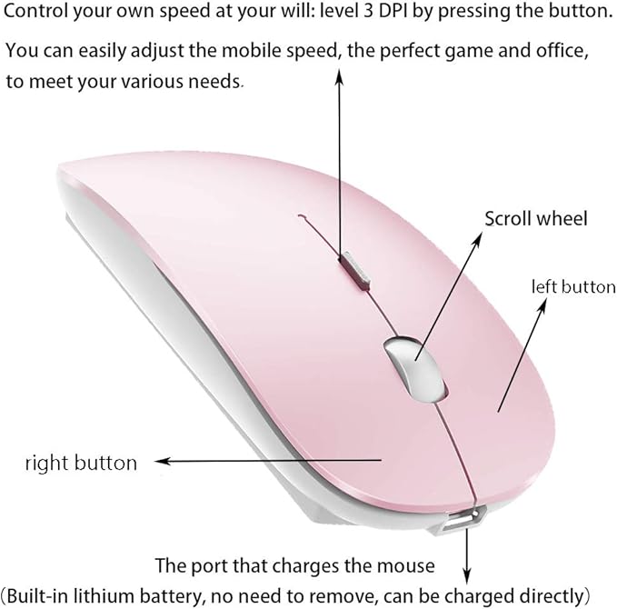 PEIBO Bluetooth Wireless Mouse for Laptop mac MacBook ipad MacBook air MacBook pro pc Desktop Computer Windows Chromebook Notebook (Pink White)