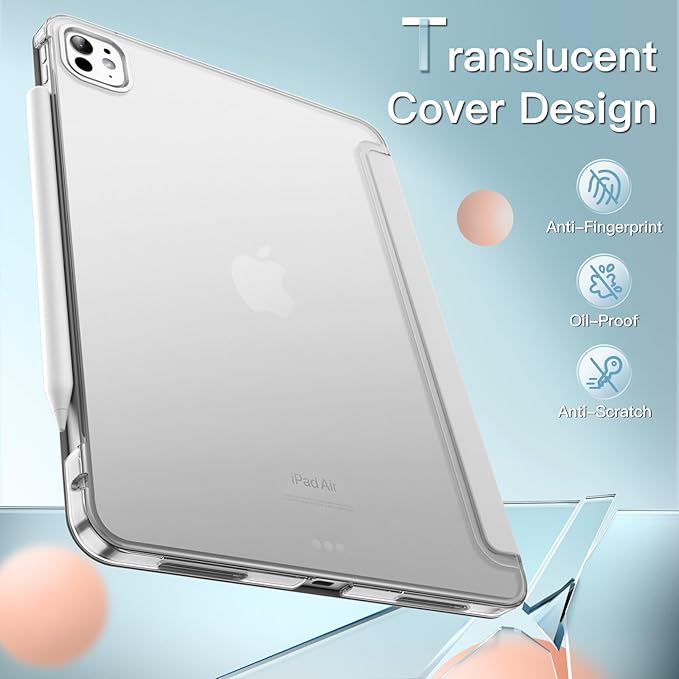 JETech Case for iPad Pro 13-Inch M4 (2024), Slim Stand Hard Back Shell Smart Cover with Auto Wake/Sleep (Silver)