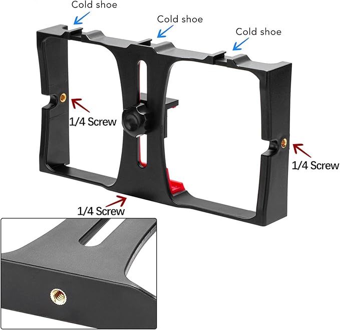 Smartphone Video Rig, Filmmaking Cage Camera Rig, Phone Video Stabilizer, Filmmaking Vlogging Case, Phone Stabilizer for Video Recording, Videomaker Film-Maker Fits for All Smartphones(Red)
