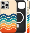 Magnetic for iPhone 13/14 Case Cute Stripes Phone Case, Shockproof Slim TPU and Hard PC Protective Phone Cover Compatible with MagSafe Designed for Women Girls,Retro Wave