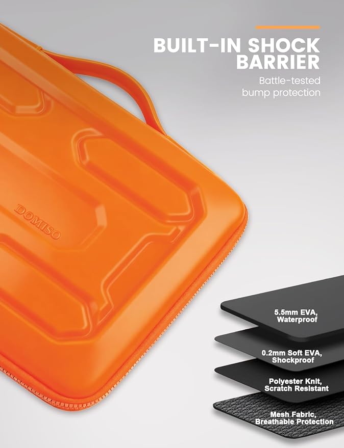 DOMISO 15.6 inch Laptop Sleeve with Handle Shockproof Waterproof EVA Protective Case for 15.6" Yoga 720 IdeaPad 310 320 ThinkPad T570/Legion 5 Gen 6/HP Envy 15/15.6" Notebooks, Orange