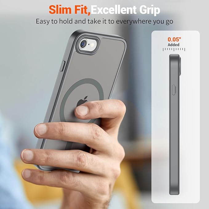 SUPFINE Magnetic for iPhone SE Case 2022 (3rd)/2020 (2nd), iPhone 8 Case (Compatible with MagSafe) (Military Grade Drop Protection) Translucent Matte Phone Case,Gray