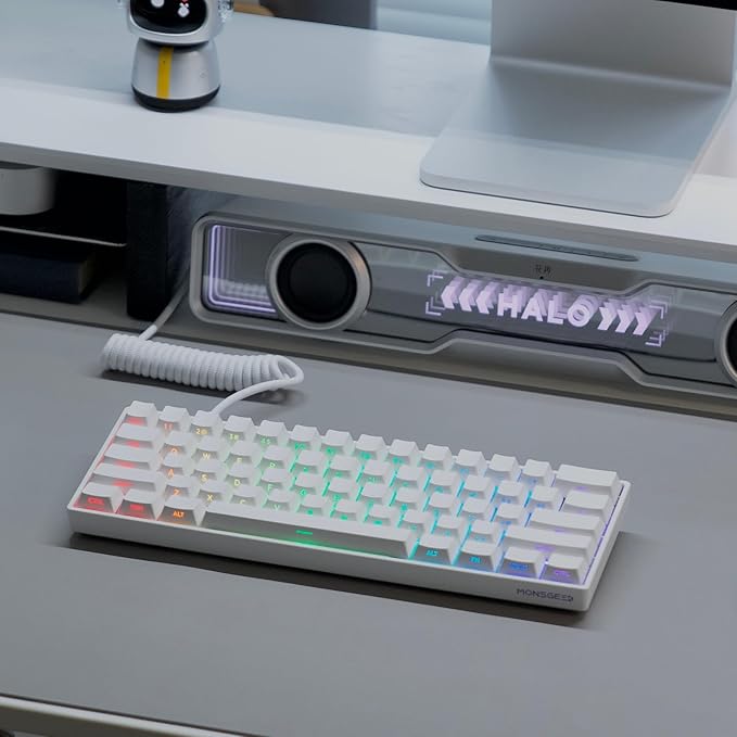 MONSGEEK FUN60 Pro Rapid Trigger Gaming Keyboard 8k SP Magnetic Switch HE Keyboard Multi-Modes Wireless 60% White Shine-Through (Glare Magnetic Switch)