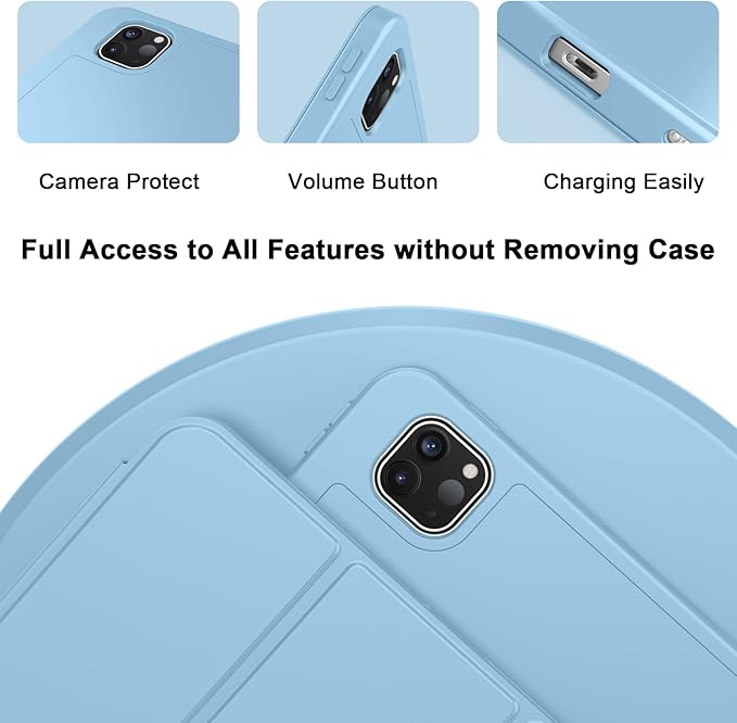 ZryXal iPad Pro 11 Inch Case (M5) 2025/ (M4) 2024 (Model: A2836/A2837/A3006), Trifold Stand Smart Cover with Pencil Holder and Soft TPU Back, Auto Wake/Sleep (New Azure Blue)