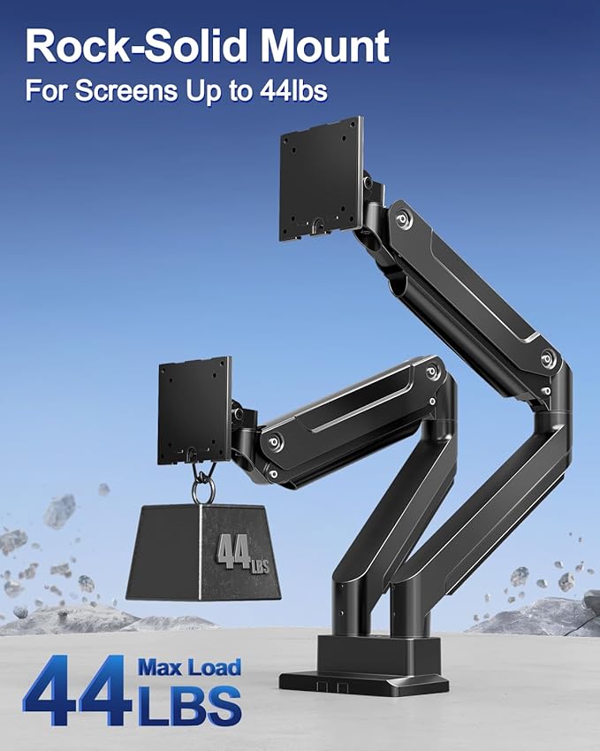MOUNT PRO Dual Monitor Stand for Up to 44 lbs Ultrawide Screens Max 49 Inch, Heavy Duty Monitor Arm for 2 Monitors, Premium Full Motion Double Computer Desk Mount, VESA Mount 75x75/100x100mm