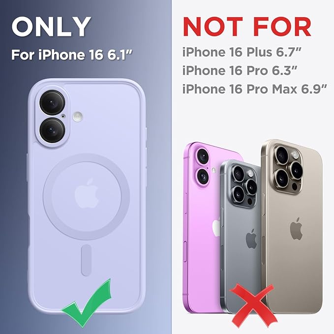 CAPRARO Magnetic Compatible with iPhone 16 Case, Upgraded [Full Camera Protection] [Compatible with MagSafe] Protective Translucent Matte Women Girl Phone Case Cover, Lilac