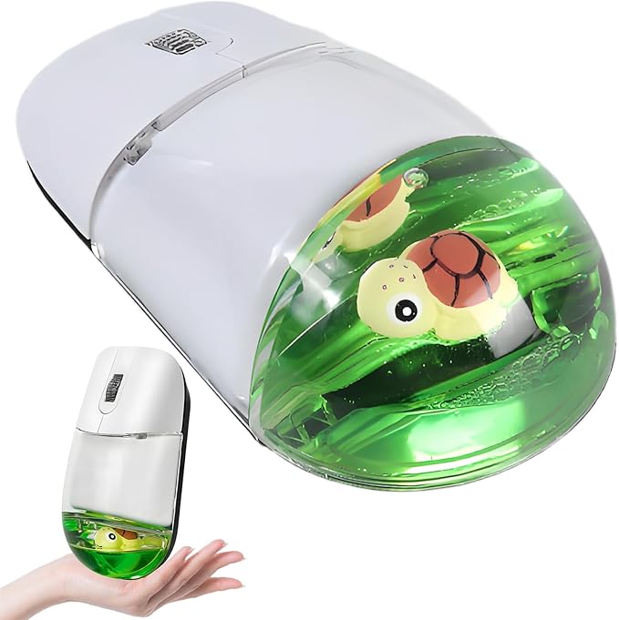 Wireless Mouse -Cute Clear Aqua Design, Water Mouse with Optical Precision, Silent Clicks, Lightweight & Floating Animal Transparent Retro Style for Home Office, Great for Kids & Adult(Turtle-Green)