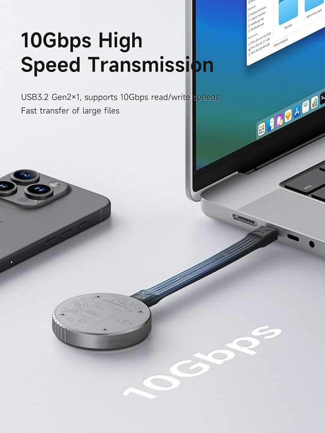 Hagibis Magnetic M.2 2230 NVMe SSD Enclosure with Magsafe for iPhone 17 16 15 Pro Max ProRes, USB C 3.2 10Gbps to NVMe Adapter, Aluminum External SSD Case for MacBook, iPad Pro, Android (MC100 Lite)
