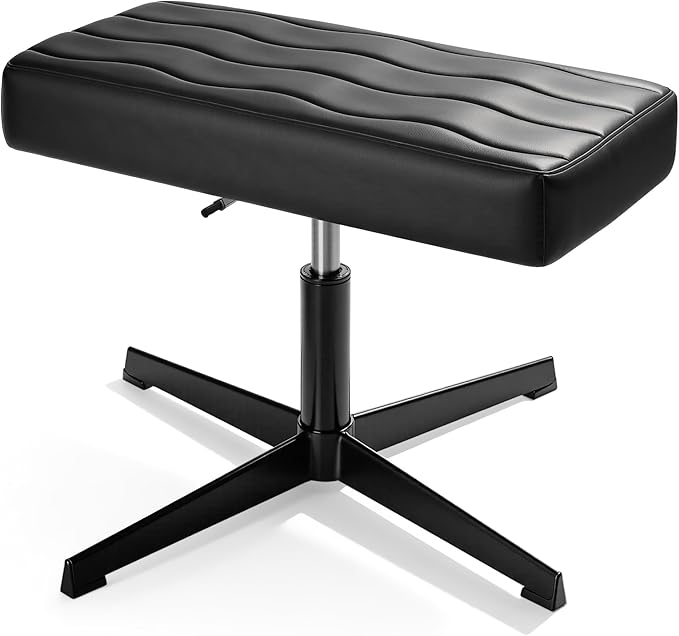 VECELO Under Desk Footrest, PU Ergonomic Foot Rest with Comfort Padding, Height Adjustable for Relieving Leg Pain, Stiffness, and etc, Black