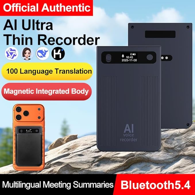 AI Voice Recorder, Transcribe & Summarize with AI, App Control, Supports 120+ Languages for Lectures, 64GB Memory, Audio Recorder for Lectures, Meetings, Calls,Blue