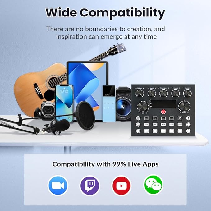 Podcast Equipment Bundle for 2, Audio Interface with BM-800 Condenser Microphone, V8s Sound Card with Voice Changer, Podcast Equipment for Podcasting, Recording, Singing, Streaming, Gaming