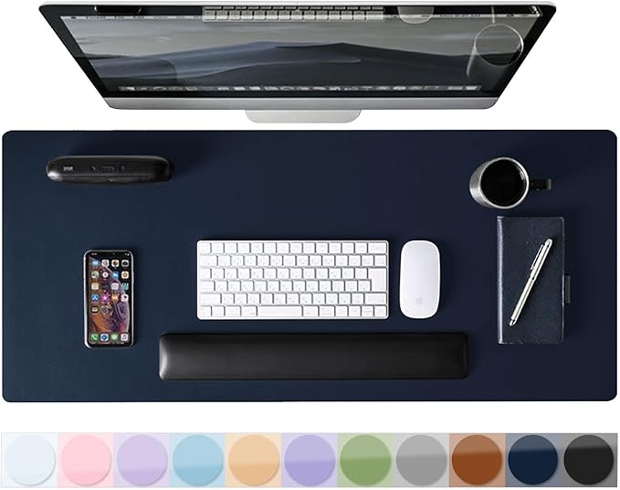 Leather Desk Pad Protector, Mouse Pad, Non-Slip Computer Mat for Desk, PU Leather Office Desk Mat for Home & Office, Waterproof Laptop Desk Blotter for Keyboard and Mouse, Navy (15.7''X31.5'')