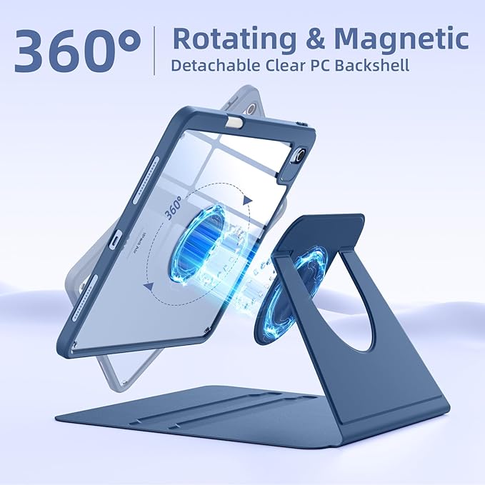 Wenlaty for iPad Air 11 inch Case (M4/M3/M2) & Air 5th/4th Gen Case 10.9 inch, for iPad Pro 11 inch 4/3/2/1 Gen,360° Rotating Cover, Detachable Magnetic Back,Pencil Holder,Auto Sleep/Wake,Sea Blue
