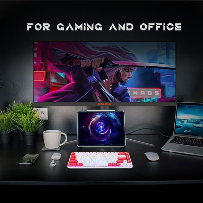 abucow 65% Wired Mechanical Keyboard – 68-Key Compact Layout, Full Anti-Ghosting, Brown Switch Swappable Red White Keycaps, for Windows/Mac