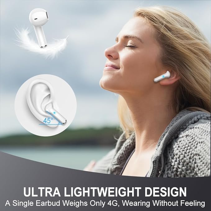 Wireless Earbud, Bluetooth Headphones 5.3 Mini Bluetooth Earbud, Deep Bass Stereo Wireless Earphones in Ear Sport 40H USB-C Charging Case, ENC Noise Cancelling Ear Buds with 4 ENC Mic Dual LED Display