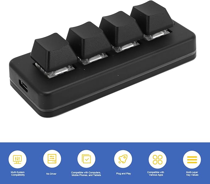 XUMIUZIY 4 Key Programmable Keypad, 4 Key OSU Keypad,Universal Quick Copy Paste, No Drive, Wireless/Bluetooth/Wired USB Dual Mode 4 Point Custom Macro Keyboard RGB Lighting