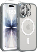 DOMAVER Magnetic 3 in 1 for iPhone 16 Case, [Omni-Directional Protection] with 1x Screen Protector + 1x Camera Cover, [Seamless Work with Magsafe] Protective Silm Case for iPhone 16 Light Gray